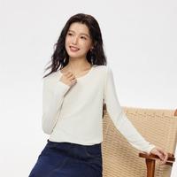 佐丹奴 女士长袖T恤 弹力坑条罗纹圆领打底衫