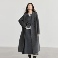 红袖 2024冬季女装气质利落干净直身双排扣西装领双面呢长大衣外套