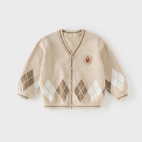 戴维贝拉 儿童毛衣开衫2026春装抗静电男童学院风针织纯棉长袖外套