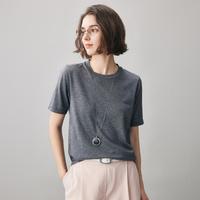 科蒙博卡 科蒙 温柔气质含羊毛圆领针织衫春秋春女T恤纯色短袖简约知性上衣