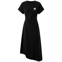 太平鸟 短袖连衣裙女2024春设计感不规则下摆收腰T恤裙休闲潮