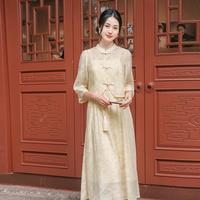 茵曼 女士新中式两件套装 提花立领薄衬衫吊带连衣裙