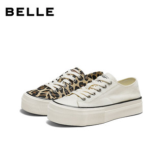  BeLLE/百丽 厚底增高 女士帆布鞋 米白色 38