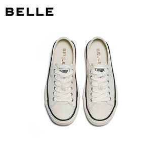  BeLLE/百丽 厚底增高 女士帆布鞋 米白色 38
