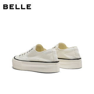  BeLLE/百丽 厚底增高 女士帆布鞋 米白色 38