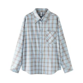 森马 女装 中长款落肩格子衬衫 10-1525105003 蓝白 M