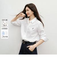 红袖 2025冬季新款女装100棉人物刺绣单排扣落肩长袖一手长衬衫