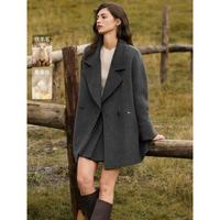 限尺码：ELLE 2025年冬季新款摩登通勤风骆驼绒桑蚕丝西装大衣