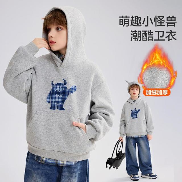 ASK junior 儿童连帽卫衣冬中大童学院风加绒保暖针织运动服男童长袖上衣