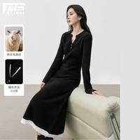 DUIBAI 冬装黑白撞色优雅显瘦打底内搭毛衣长裙女式针织连衣裙