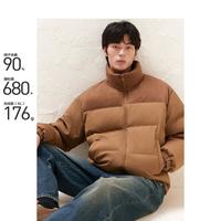 太平鸟 男装美式仿麂皮灯芯绒复古面包服男式羽绒服