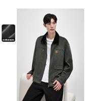 太平鸟 男装春秋款美式复古仿麂皮撞色翻领茄克行政外套男式夹克
