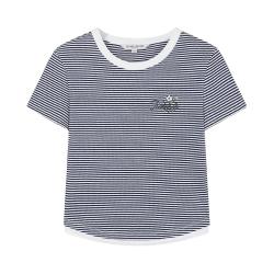 TEENIE WEENIE 女装短袖T恤 条纹圆领印花 TTRS256304N 藏青 L