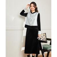 爱依服 【微胖大码】国风高级感气质上衣+马甲+裙子女士套裙