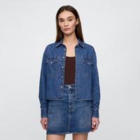 Gap 女装短款翻领纯棉长袖牛仔衬衫 746779