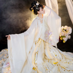 如夢霓裳 如梦霓裳洛月二|如梦霓裳原创唐制白色诃子裙大袖衫中国风春季款薄款
