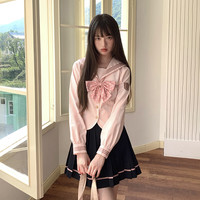 东鲸岁时记 JK粉色春款制服套装水手服女日系校供感学院风百褶裙