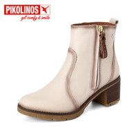 PIKOLINOS 派高雁 女士牛皮圆头粗跟高跟短靴 PA227002