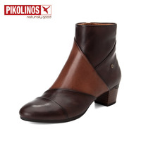 PIKOLINOS 派高雁 女士牛皮拼色圆头中粗跟时尚短靴 PA10704