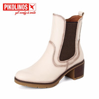 PIKOLINOS 派高雁冬季多材质拼接圆头粗跟高跟切尔西靴PA17005 米白色 37