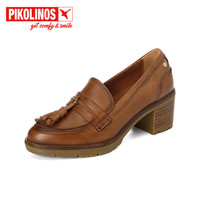 PIKOLINOS 派高雁22秋季牛皮浅口圆头粗跟高跟乐福PL227007 琥珀色 39