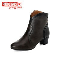 PIKOLINOS 派高雁冬季牛皮圆头粗跟拼色侧拉链短靴PA230721 铅灰色 37