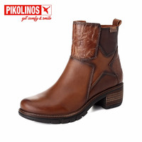 PIKOLINOS 派高雁 女士牛皮圆头粗跟高跟侧拉链休闲短靴 PA10806