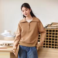 茵曼 复古半拉链宽松卫衣女26年春季新款美拉德休闲百搭套头上衣女
