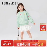 FOREVER 21 FOREVER21童装女童冬装卫衣2025新款蝴蝶结圆领大童上衣洋气时尚秋装 纯色绿 110