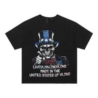 VLONE V-00056 水洗做旧直筒落肩袖短袖T恤 美国人像印花 L 黑