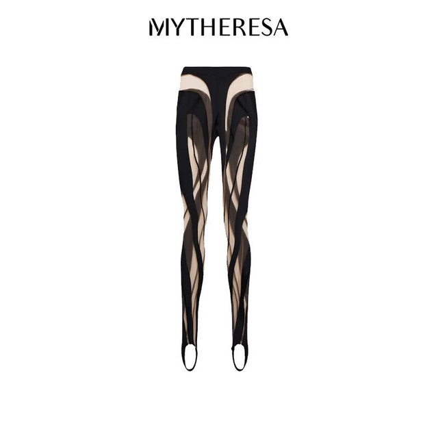 Mugler 女士 拼接网布和针织紧身裤 P00572753 黑色 XXS CN 155/80