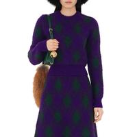 BURBERRY 女式菱形格100%绵羊毛时髦洋气长袖圆领套头羊毛衫