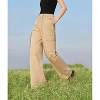 限尺码：茵曼 女装休闲工装直筒裤 抽绳松紧腰宽松显瘦裤子