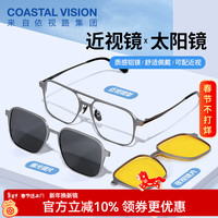 镜宴 磁吸眼镜男女款偏光太阳镜三合一超轻钛光学镜架防强光 银色 镜框+依视路膜岩高清现片1.60