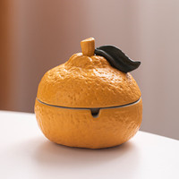 1 【好柿花生】柿子陶瓷烟灰缸家用带盖茶几茶桌个性防风飞灰小摆件 大吉大利【橘子烟灰缸】