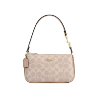 COACH Nolita 19 小号单肩包 标志性印花 涂层帆布 手提斜挎 沙黄色配棕黄色