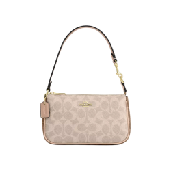 COACH Nolita 19 小号单肩包 标志性印花 涂层帆布 手提斜挎 沙黄色配棕黄色
