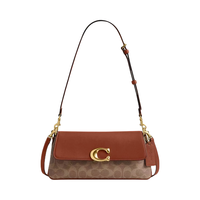COACH Jet系列 复古皮革单肩包 中号25 品牌徽标 棕色