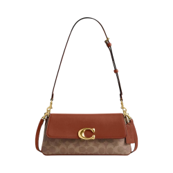 COACH Jet系列 复古皮革单肩包 中号25 品牌徽标 棕色