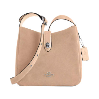 COACH Hadley 25 牛皮革单肩包 中号 旋锁开合 斜挎包 浅灰褐色
