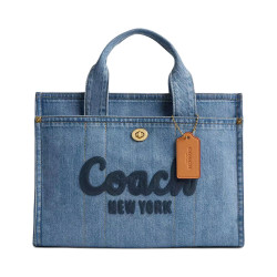 COACH Bolso 34 大号 购物袋 单肩斜挎包 徽标Logo拉链开合 牛仔面料拼皮革 黄铜拼靛蓝
