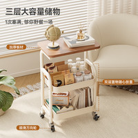 四季沐歌 厨房置物架落地折叠小推车置物架免安装零食收纳储物移动果蔬菜篮 奶白色-三层