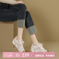 木林森 女鞋休闲德训鞋女士增高平底女鞋系带运动时尚厚底单鞋女生鞋子