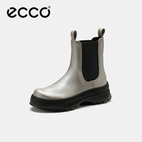 ecco *厚底切尔西靴女 倪妮同款一脚蹬女靴中筒牛皮靴 踪迹 岩石灰36