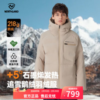 诺诗兰 羽绒服防寒保暖可升温高蓬鹅绒羽绒外套防泼防油污 悬崖卡其色 175