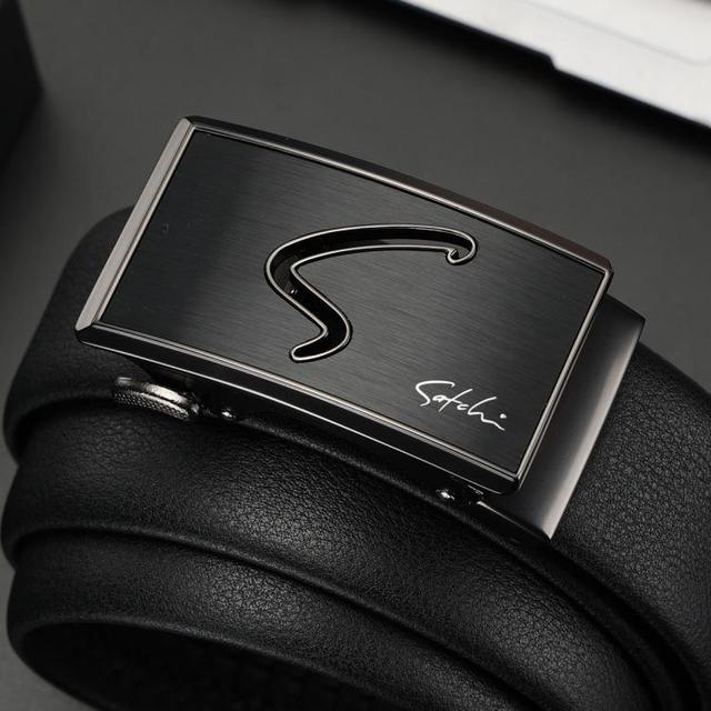 沙驰 男式腰带头层牛皮自动扣外穿皮带青年礼盒送爸爸