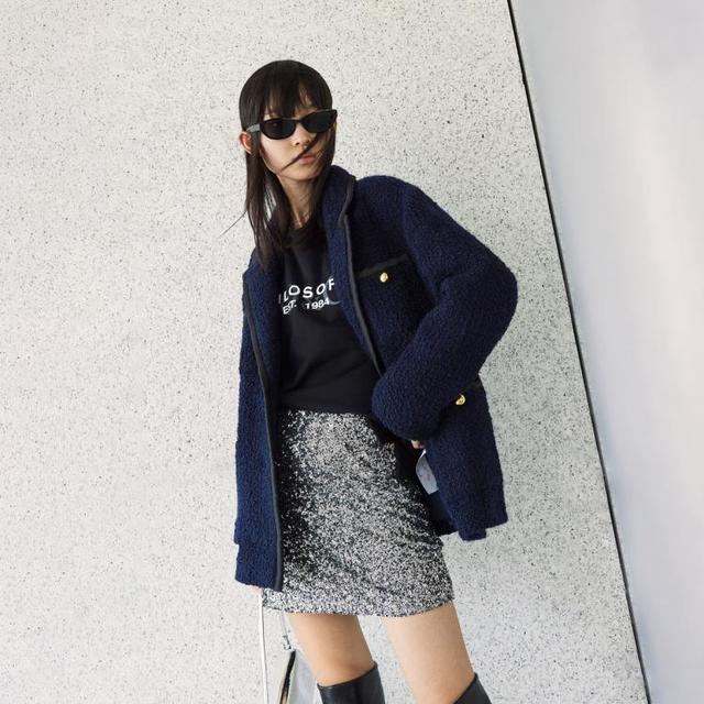 MO&Co. 羊毛混纺小香风廓形西装外套女装