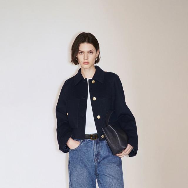 欧时力 女士短外套 秋装 气质短款法式羊毛双面呢小香风外套