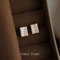 半日逅屿 微镶锆石方形几何时尚通勤百搭简约个性新款耳钉实物很闪很亮耳饰 7397锆石方形耳钉