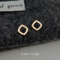 半日逅屿 微镶锆石简约高级感方形几何小耳钉时尚通勤镂空极简耳饰饰品 7398锆石方形小耳钉
